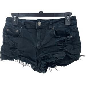 American Eagle Womens Festival Shorts Size 4 Black Stretch Distressed High Rise